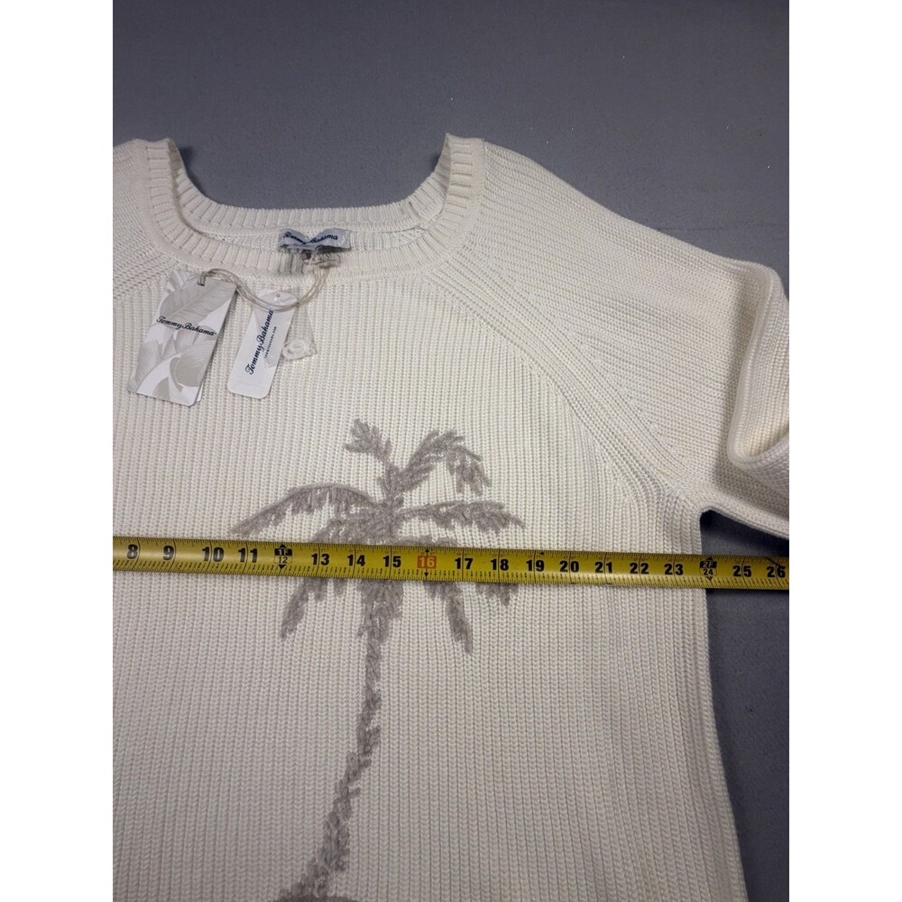 Tommy Bahama Breezy Palm Crew Neck Pullover Sweater Ivory XL Raglan Embroidered - Picture 4 of 10